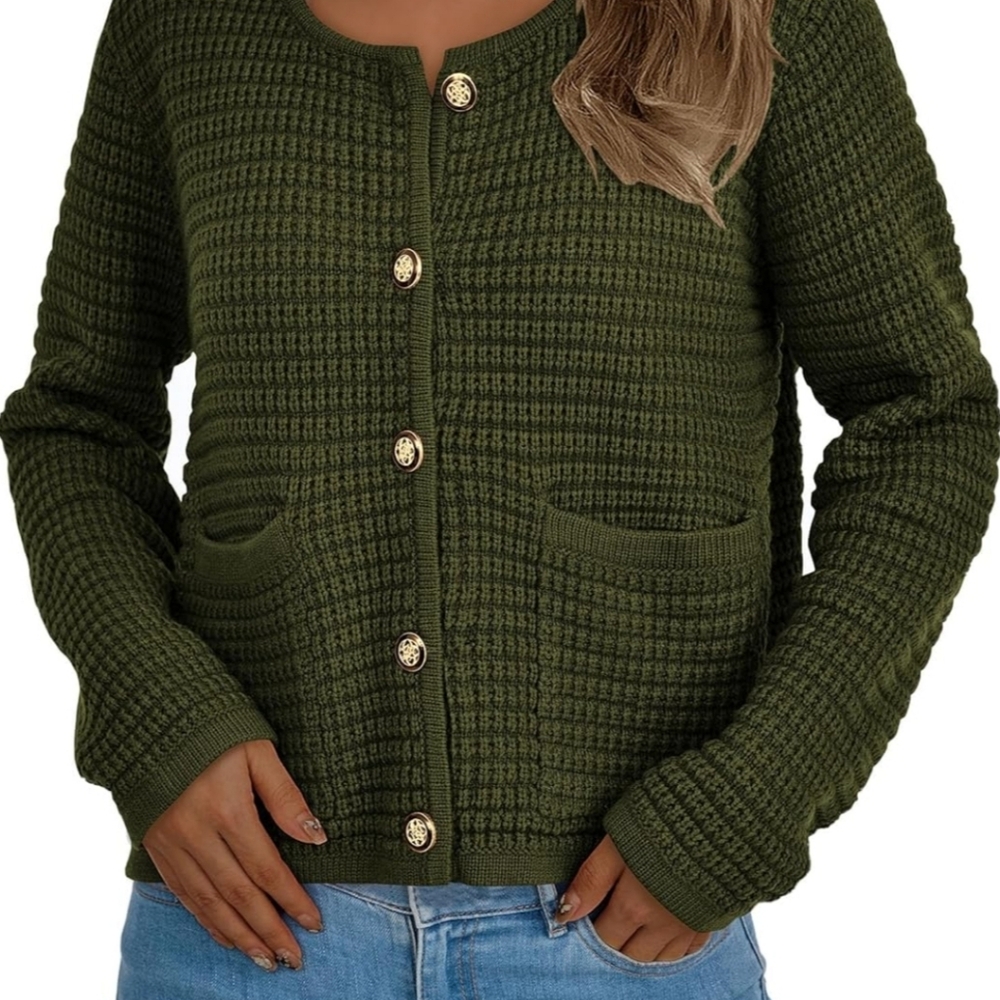 Olive Green Button-Up Women Sweater